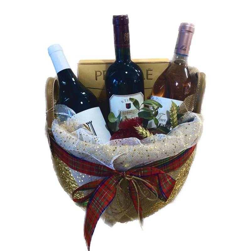 Χρυσό πανέρι με 3 φιάλες 